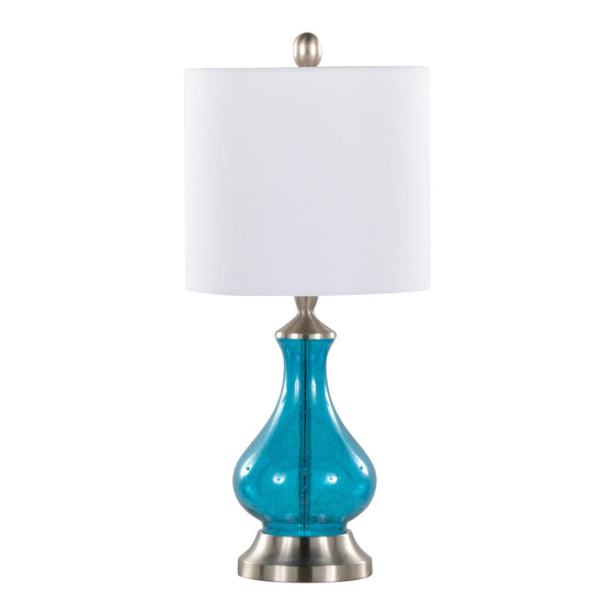 Jasmine - 22" Glass Accent Lamp - Clear Sapphire Blue Seeded Glass, Brushed Nickel And White Linen Shade from Grandview Gallery (Set of 2)