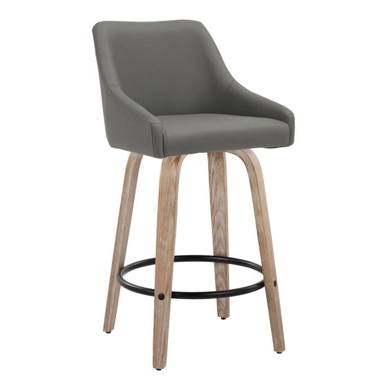 Hannah - 26" Fixed-Height Counter Stool With Swivel And Round Black Metal Footrest (Set of 2) - Whitewashed Wood