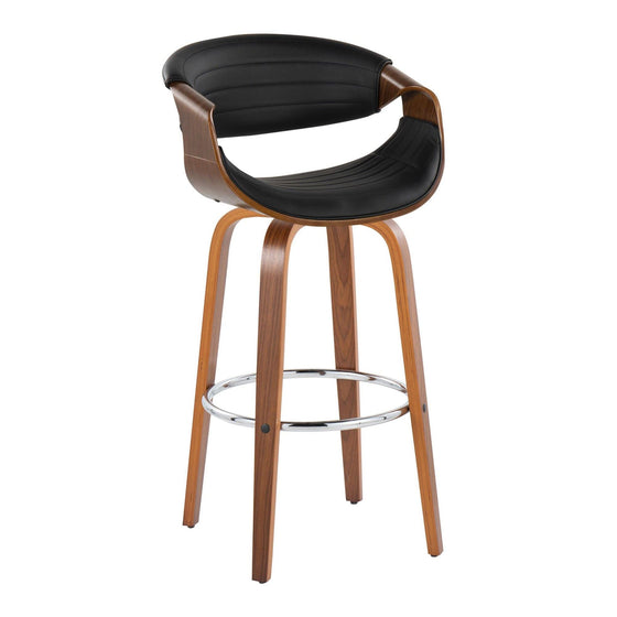 Symphony - 30" Fixed-Height Barstool With Swivel And Round Chrome Metal Footrest (Set of 2) - Walnut Wood