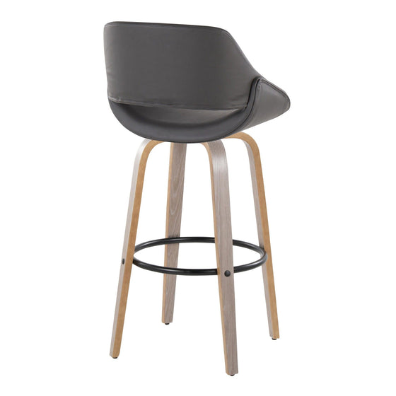 Fabrico - 30" Fixed-Height Barstool With Swivel And Round Black Metal Footrest (Set of 2) - Light Gray Wood