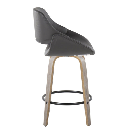 Fabrico - 26" Fixed-Height Counter Stool With Swivel And Round Black Metal Footrest (Set of 2) - Light Gray Wood