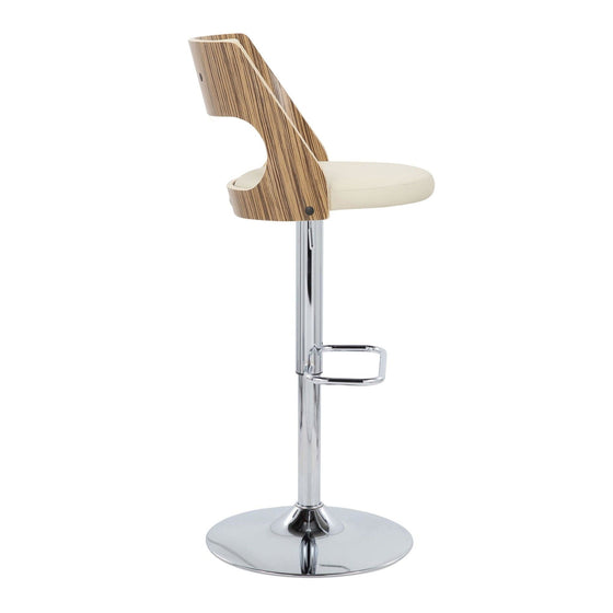Cecina - Adjustable Barstool With Swivel And Rounded Rectangle Footrest (Set of 2) - Chrome Metal, Zebra Wood, And Cream Faux Leather