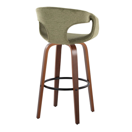 Curva - 30" Fixed-Height Barstool With Swivel And Round Metal Footrest (Set of 2) - Walnut Wood