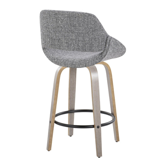 Fabrico - 26" Fixed-Height Counter Stool With Swivel And Round Black Metal Footrest (Set of 2) - Light Gray Wood