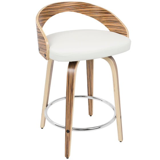 Grotto - Counter Stool With Swivel - Zebra Wood And White Faux Leather (Set of 2)