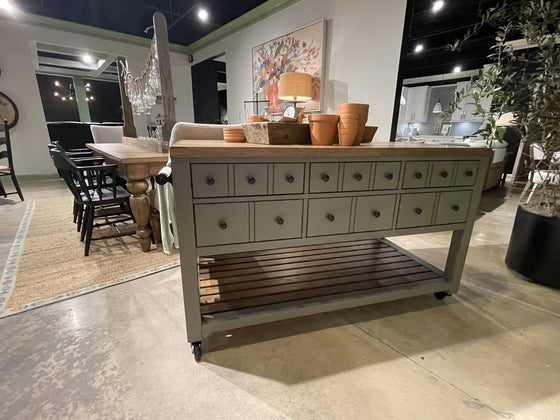 Vintage Market - Kitchen Island 6 Drawer With Casters