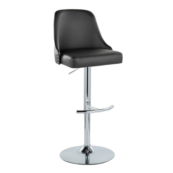 Marcel - Adjustable Barstool With Rounded T Footrest (Set of 2) - Chrome Metal And Black Faux Leather With Chrome Nailhead Trim