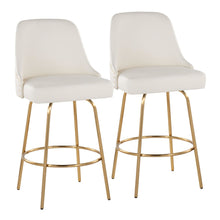  Marcel - 27" Fixed-Height Counter Stool With Swivel And Round Gold Metal Footrest (Set of 2) - Gold Metal And White Faux Leather With Gold Nailhead Trim