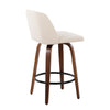 Toriano - Fixed - Height Counter Stool - Walnut Wood With Round Black Footrest And Cream Noise Fabric (Set of 2)
