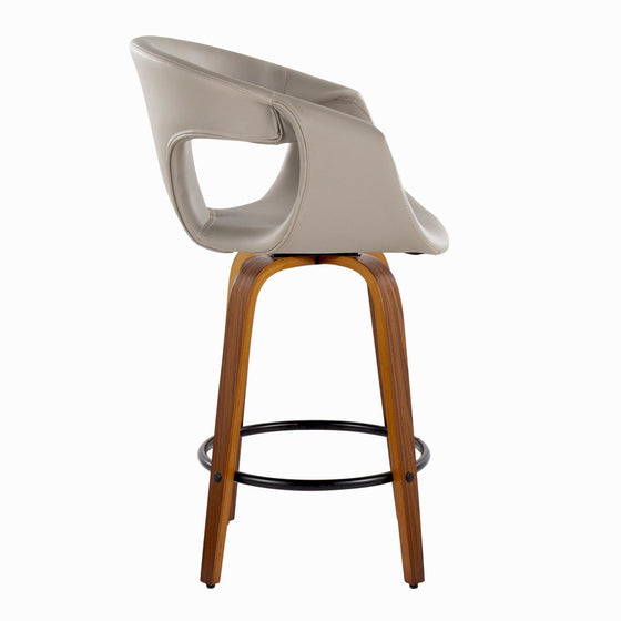 Curva - 26" Fixed-Height Counter Stool With Swivel And Round Metal Footrest (Set of 2) - Walnut Wood