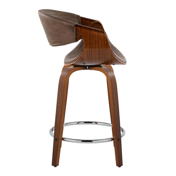 Symphony - 24" Fixed-Height Counter Stool With Swivel And Round Chrome Metal Footrest (Set of 2) - Walnut Wood