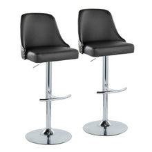  Marcel - Adjustable Barstool With Rounded T Footrest (Set of 2) - Chrome Metal And Black Faux Leather With Chrome Nailhead Trim