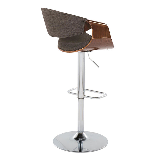 Curvo - Adjustable Barstool With Swivel And Rounded Rectangle Footrest (Set of 2) - Chrome Metal, Walnut Wood