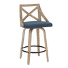 Charlotte - Farmhouse Counter Stool - White Washed Wood And Blue Fabric (Set of 2)