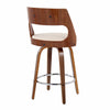 Cecina - 26" Fixed-Height Counter Stool With Swivel And Round Chrome Metal Footrest (Set of 2) - Walnut Wood