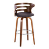 Cosini - 30" Fixed-Height Barstool With Swivel And Round Chrome Metal Footrest (Set of 2) - Walnut Wood And Brown Faux Leather