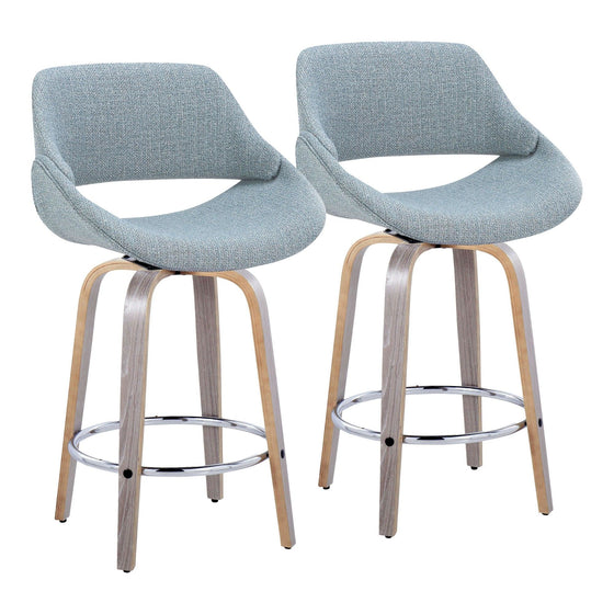 Fabrico - 26" Fixed-Height Counter Stool With Swivel And Round Chrome Metal Footrest (Set of 2) - Light Gray Wood