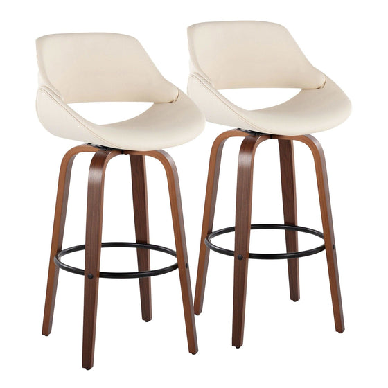 Fabrico - 30" Fixed-Height Barstool With Swivel And Round Black Metal Footrest (Set of 2) - Walnut Wood