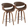 Symphony - 26" Fixed-Height Barstool With Swivel - Walnut Wood And Espresso Faux Leather With Round Chrome Metal Footrest (Set of 2)