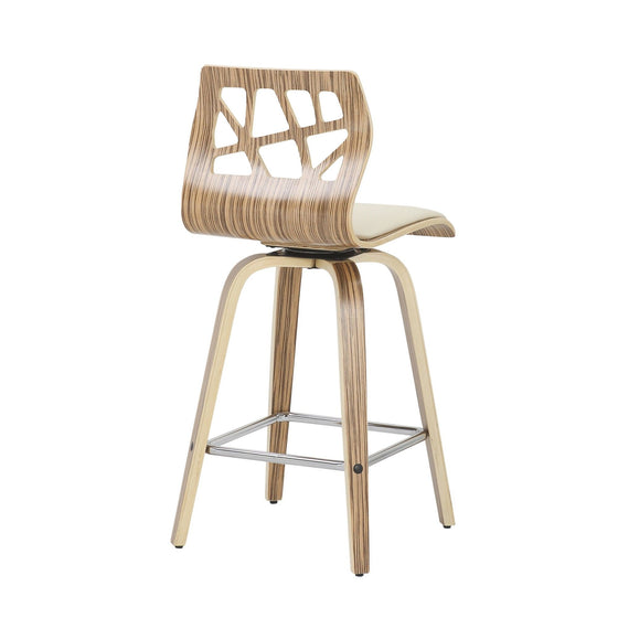 Folia - Counter Stool - Zebra Wood And Cream Faux Leather (Set of 2)