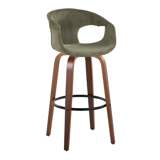 Curva - 30" Fixed-Height Barstool With Swivel And Round Metal Footrest (Set of 2) - Walnut Wood