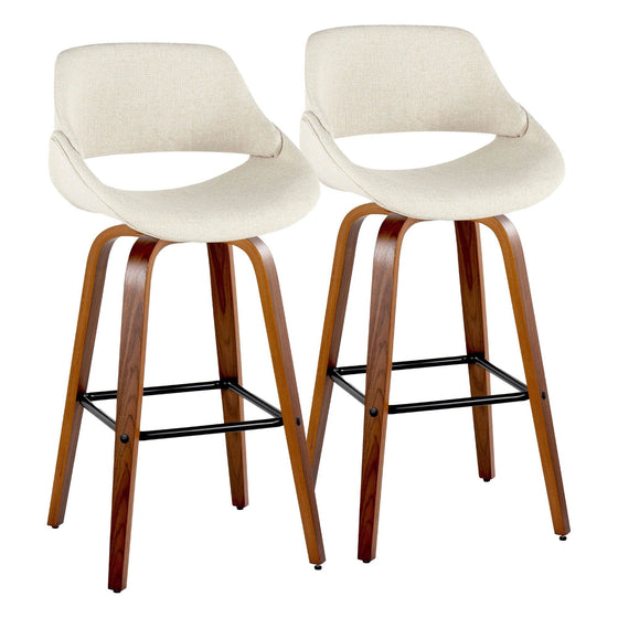 Fabrico - 30" Fixed-Height Barstool With Swivel And Square Black Metal Footrest (Set of 2) - Walnut Wood