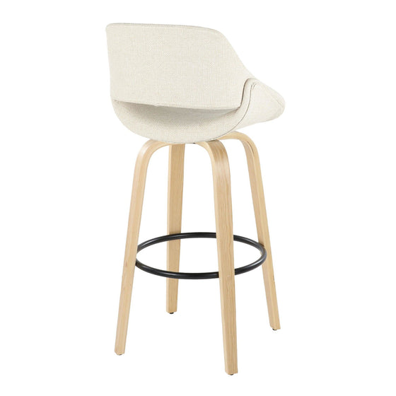 Fabrico - 30" Fixed-Height Barstool With Swivel And Round Black Metal Footrest (Set of 2) - Natural Wood