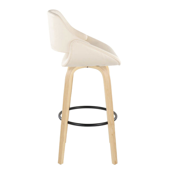 Fabrico - 30" Fixed-Height Barstool With Swivel And Round Black Metal Footrest (Set of 2) - Natural Wood