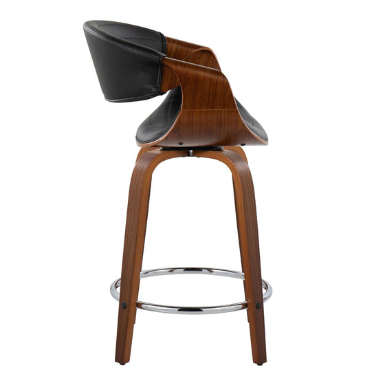 Symphony - 24" Fixed-Height Counter Stool With Swivel And Round Chrome Metal Footrest (Set of 2) - Walnut Wood