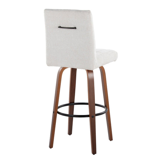 Hank - 30" Fixed-Height Barstool With Swivel And Round Black Metal Footrest (Set of 2) - Walnut Wood