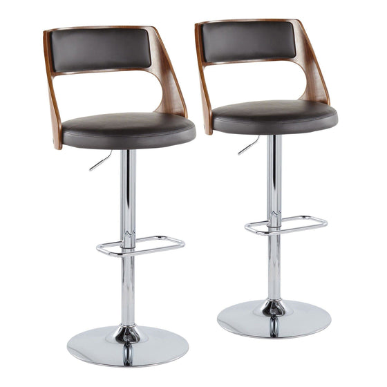 Cecina - Adjustable Barstool With Swivel And Rounded Rectangle Footrest (Set of 2) - Chrome Metal, Cherry Wood