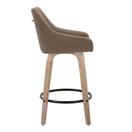 Hannah - 26" Fixed-Height Counter Stool With Swivel And Round Black Metal Footrest (Set of 2) - Whitewashed Wood