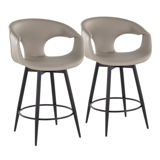 Curva - 25" Fixed-Height Counter Stool With Swivel And Round Metal Footrest (Set of 2) - Black Metal