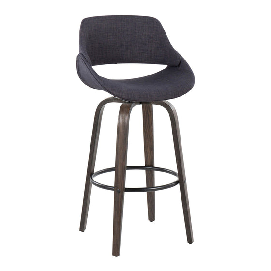 Fabrico - 30" Fixed-Height Barstool With Swivel And Round Black Metal Footrest (Set of 2) - Walnut Glazed Wood