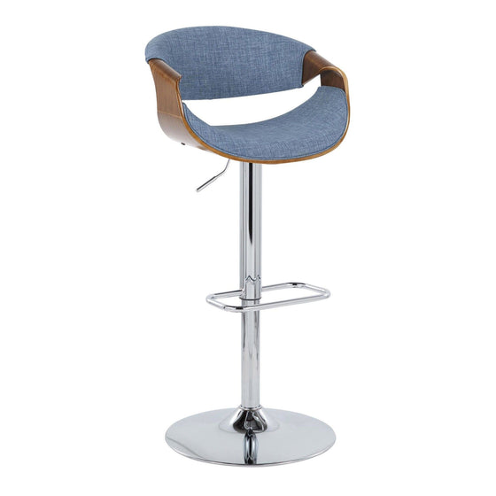 Curvo - Adjustable Barstool With Swivel And Rounded Rectangle Footrest (Set of 2) - Chrome Metal, Walnut Wood