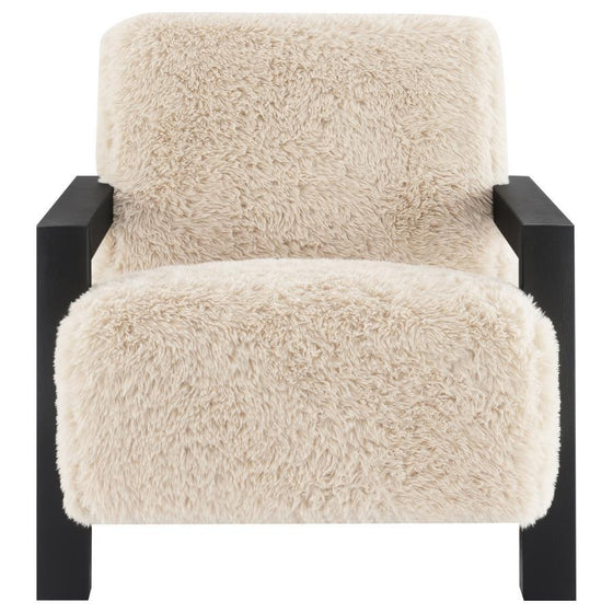 Paquet - Faux Fur Upholstered Chair Solid Wood Arms - Latte