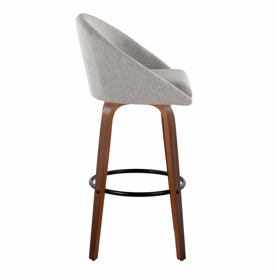 Matisse - 30" Highback Fixed-Height Barstool With Round Black Metal Footrest (Set of 2) - Walnut Wood