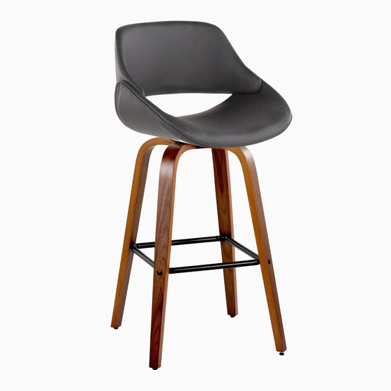 Fabrico - 30" Fixed-Height Barstool With Swivel And Square Black Metal Footrest (Set of 2) - Walnut Wood