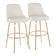  Marcel - 30" Fixed-Height Barstool With Swivel And Round Gold Metal Footrest (Set of 2) - Gold Metal And White Faux Leather With Gold Nailhead Trim