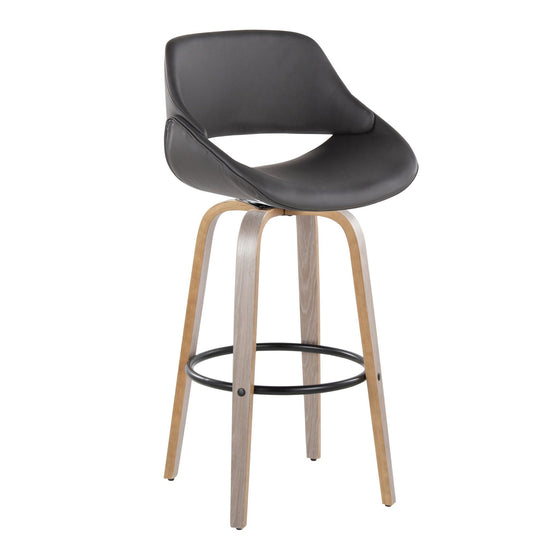 Fabrico - 30" Fixed-Height Barstool With Swivel And Round Black Metal Footrest (Set of 2) - Light Gray Wood