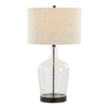 Botella - 28" Glass Table Lamp - Clear Dimpled Glass And Oil Bronze Metal With Natural Linen Shade And Built-In USB Port from Grandview Gallery (Set of 2)