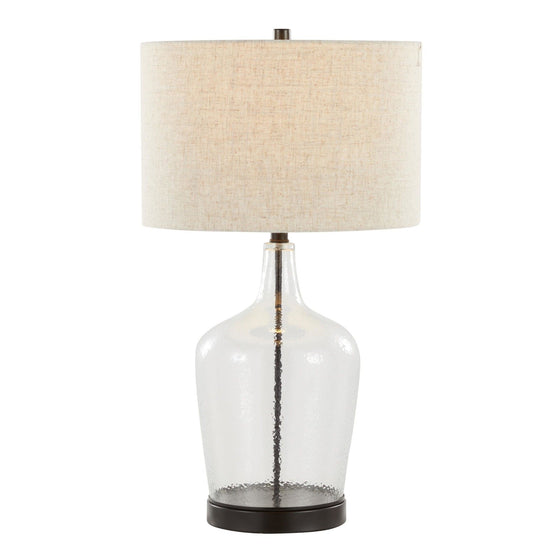 Botella - 28" Glass Table Lamp - Clear Dimpled Glass And Oil Bronze Metal With Natural Linen Shade And Built-In USB Port from Grandview Gallery (Set of 2)