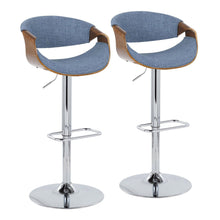  Curvo - Adjustable Barstool With Swivel And Rounded Rectangle Footrest (Set of 2) - Chrome Metal, Walnut Wood