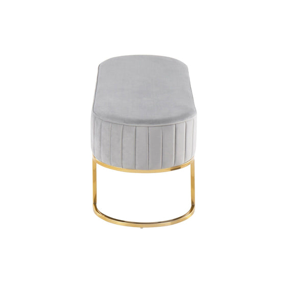 Demi - Glam Pleated Bench - Gold Steel And Silver Velvet