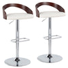 Grotto - Adjustable Barstool With Swivel And Rounded Rectangle Footrest (Set of 2) - Chrome Metal, Cherry Wood And White Faux Leather