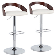  Grotto - Adjustable Barstool With Swivel And Rounded Rectangle Footrest (Set of 2) - Chrome Metal, Cherry Wood And White Faux Leather