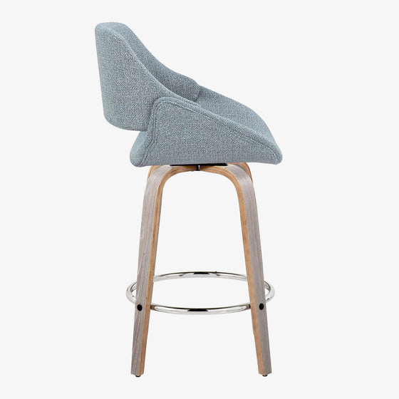 Fabrico - 26" Fixed-Height Counter Stool With Swivel And Round Chrome Metal Footrest (Set of 2) - Light Gray Wood