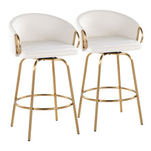  Claire - 26" Fixed-Height Counter Stool With Swivel And Round Gold Metal Footrest (Set of 2) - Gold Metal