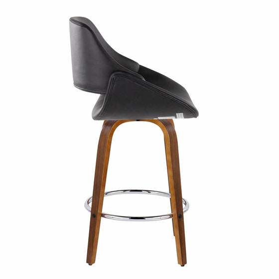 Fabrico - Fixed-Height Counter Stool With Round Chrome Footrest (Set of 2) - Walnut Wood