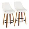 Diana - 26" Fixed-Height Counter Stool With Swivel And Round Black Metal Footrest (Set of 2) - Walnut Wood